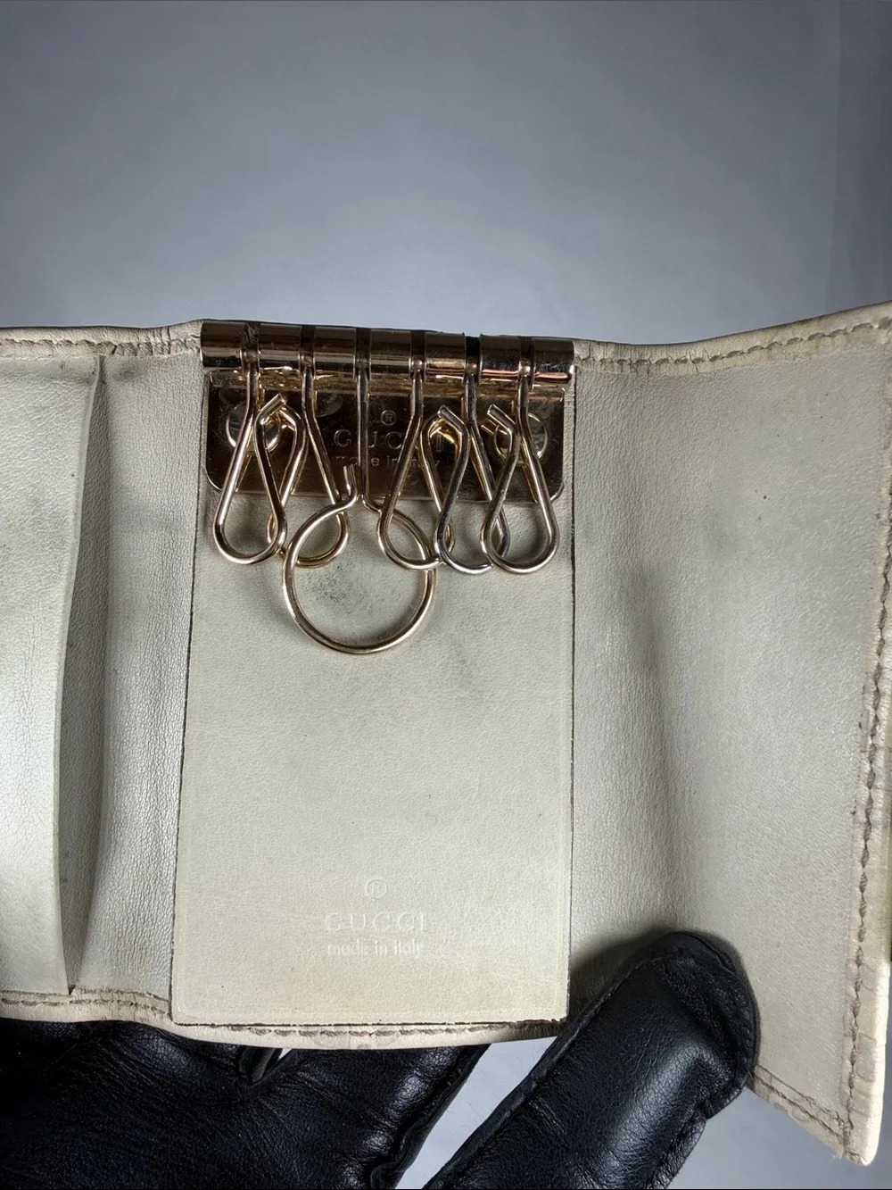 Authentic Gucci Cream GG Monogram Wallet with Gold Heart